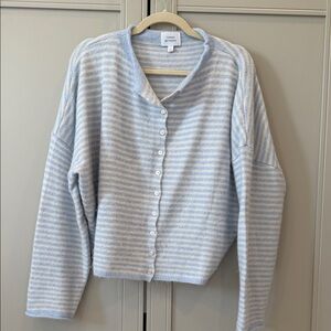 MONICA NERA Light Blue and White Striped Cardigan